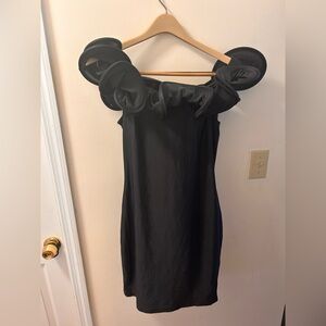 Elegant Black Dress with Unique Collar